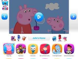 Screen showing episode of Peppa Pig, plus menu options for other children's TV programming